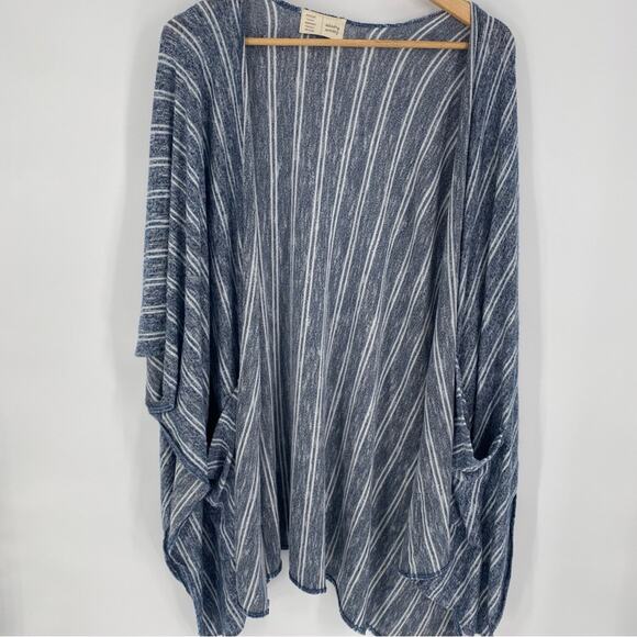 Anthropologie Saturday Sunday Barlia Blue striped Kimono One Size Front Pockets - Picture 2 of 6